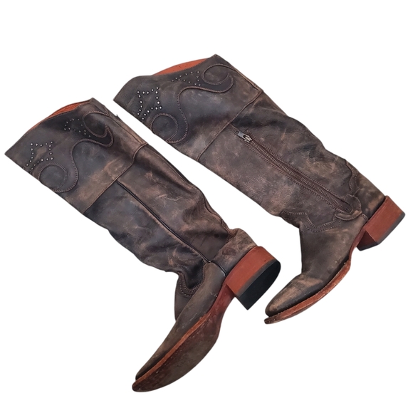 Dan Post Distressed Leather Square Toe Studded Boots Size 7.5 Style 3296 - Picture 5 of 13